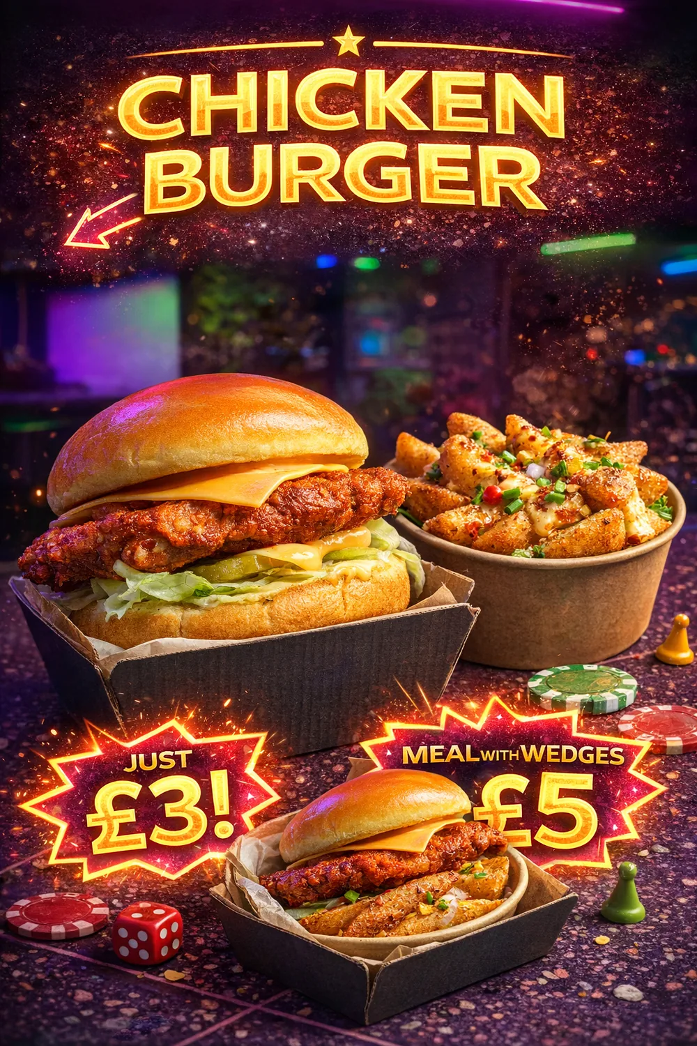 Chicken burger meal promotion